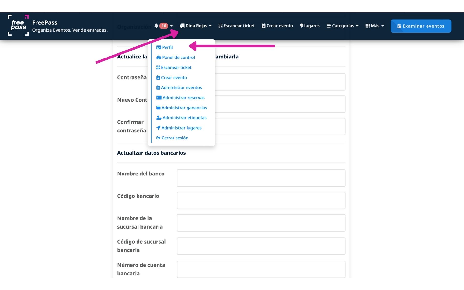 Organizer bank details