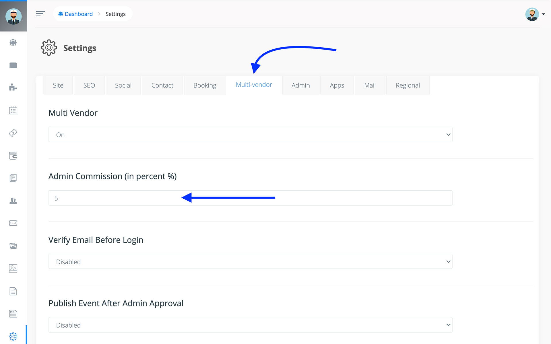 Set Commission from admin panel