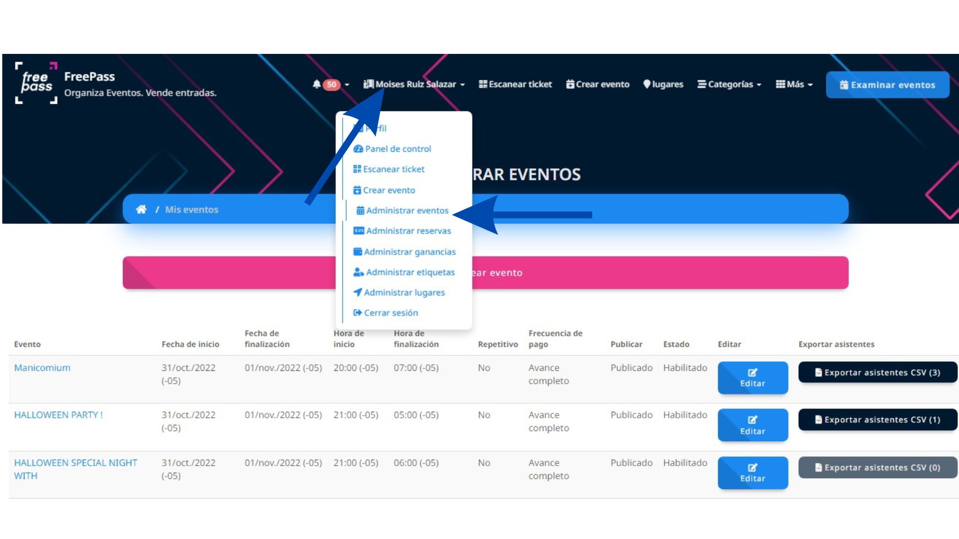 Organizer manage events