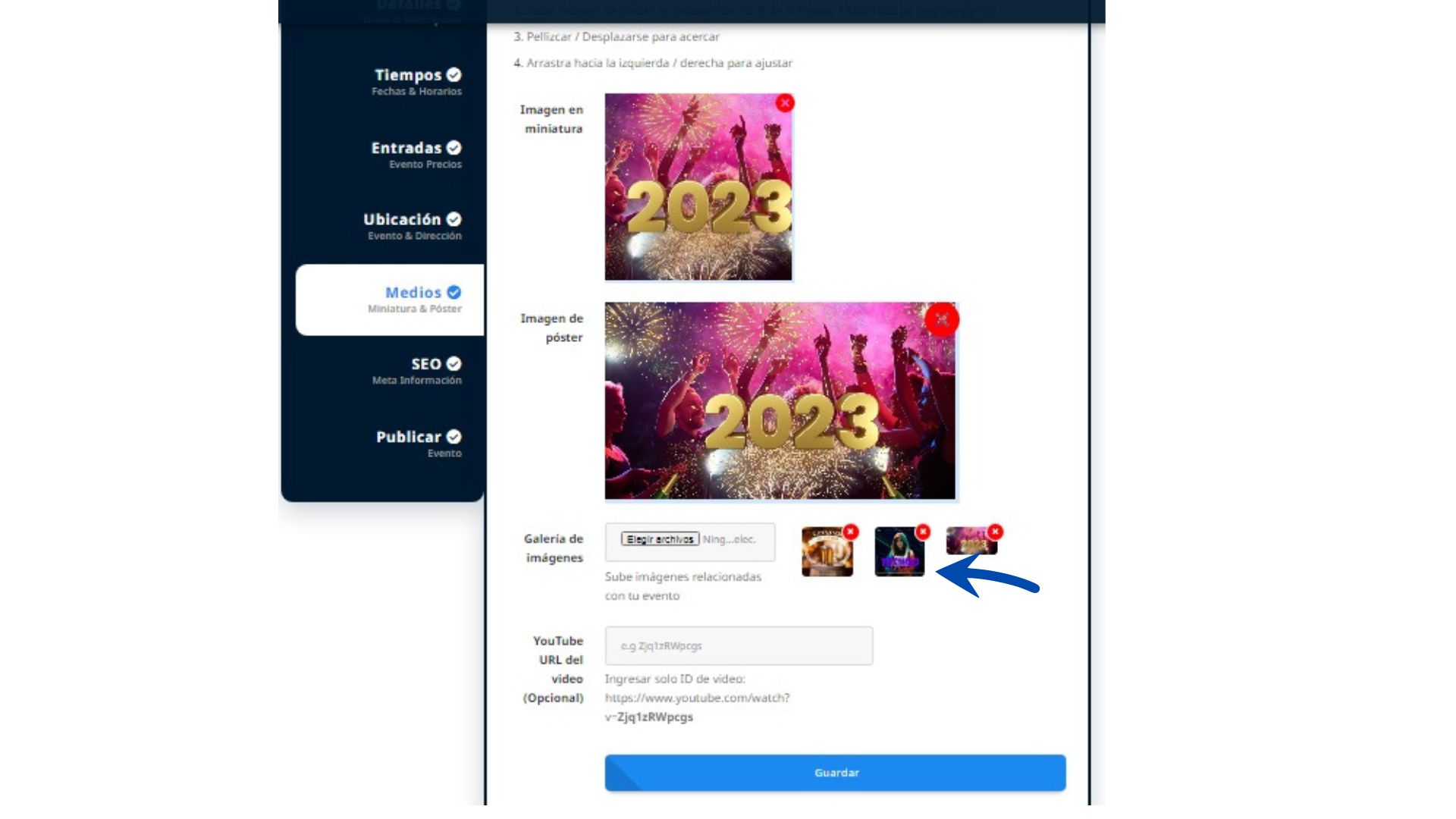 Upload Event cover images & youtube video URL