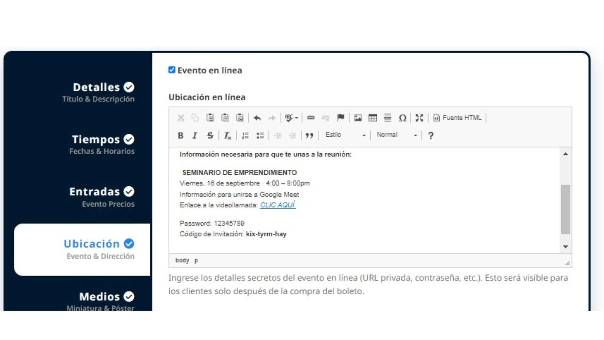 Enter online location