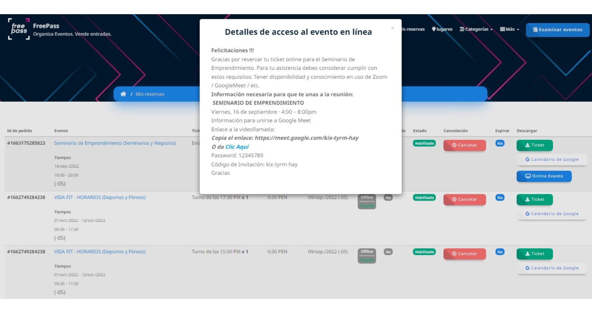 Customer bookings page view