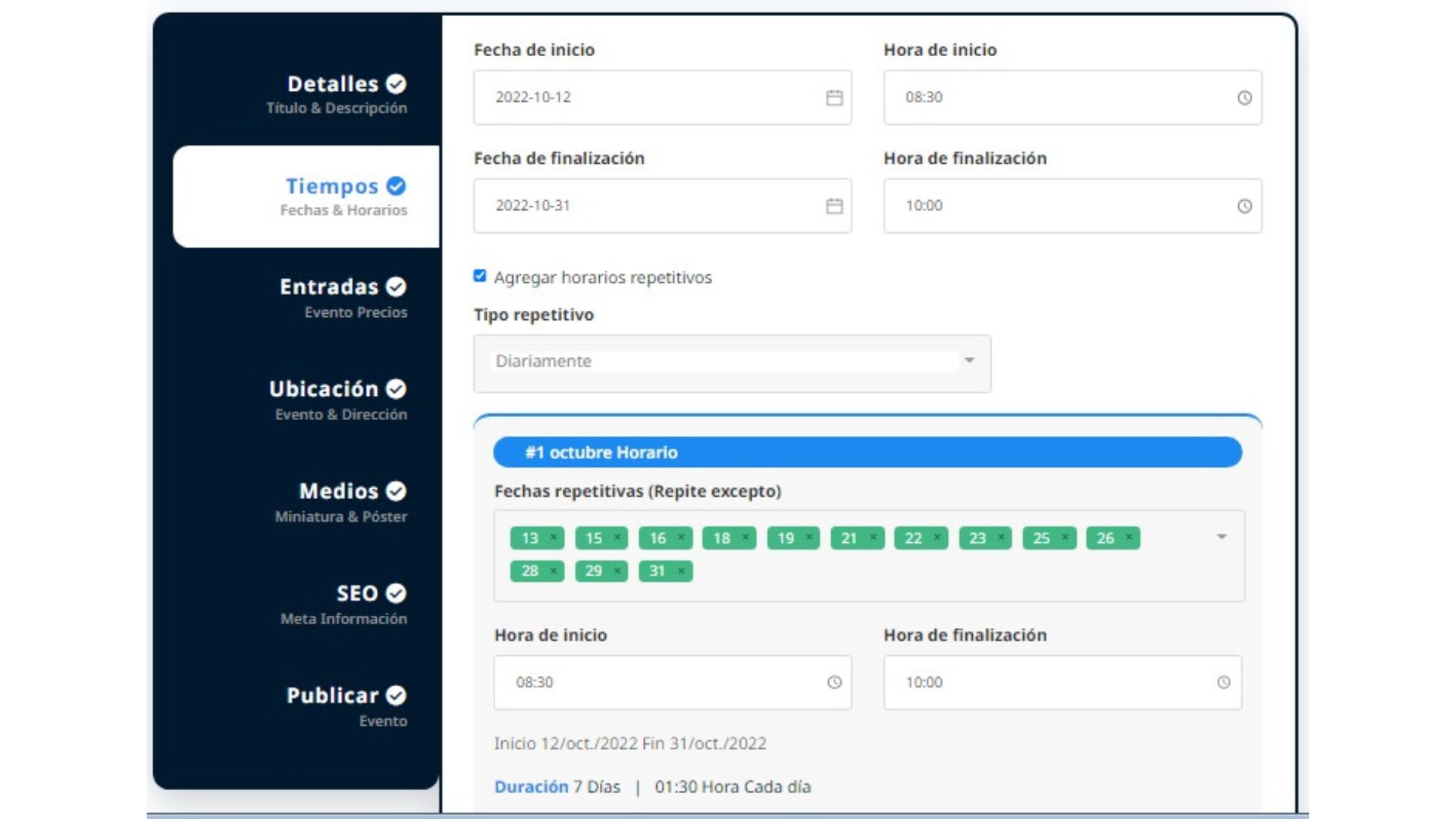 Daily Repetitive Schedules