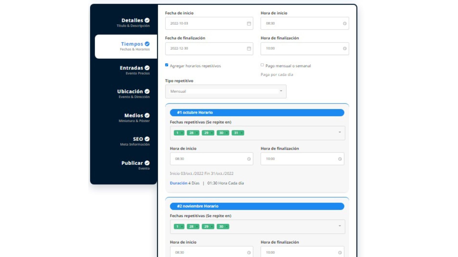 Monthly Repetitive Schedules