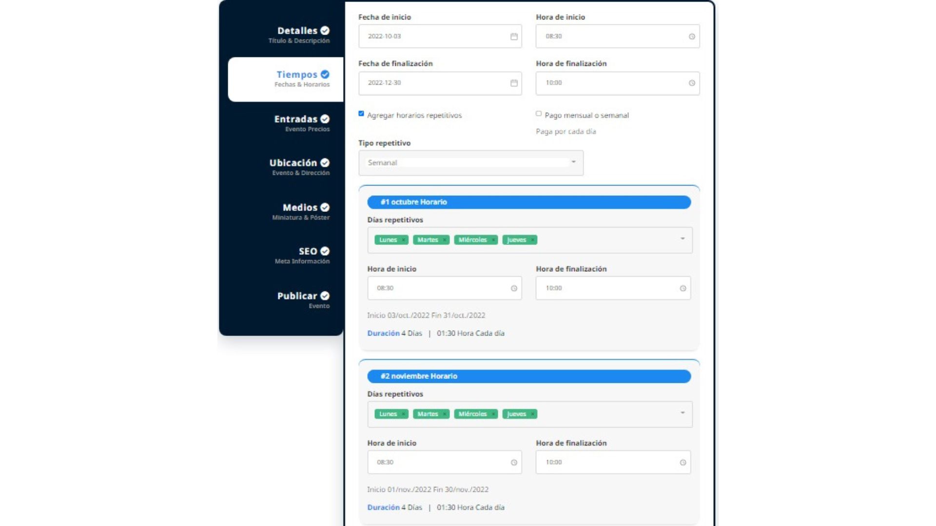 Weekly Repetitive Schedules